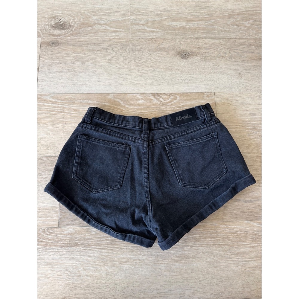 Afends Black Denim High Waisted Rolled Hem Shorts Womens Size 6 US AU 10 - Picture 3 of 8